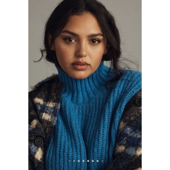 ANTHROPOLOGIE THE DAKOTAH OVERSIZED TURTLENECK SWEATER MAEVE TOP INDIGO S NWT - Picture 2 of 10